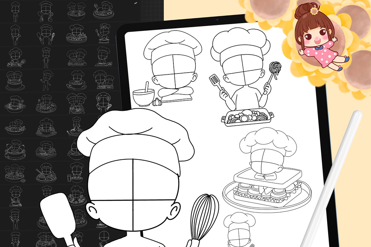 Procreate Chibi Cooking Poses Stamps