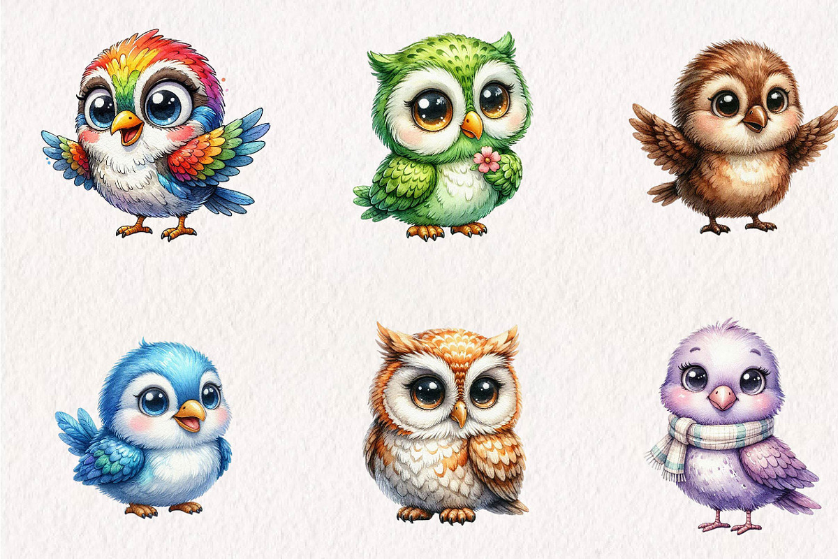 Cute Funny Birds Sublimation Clipart, a Seasonal Illustration by CreationArt (Photo 2 of 7)