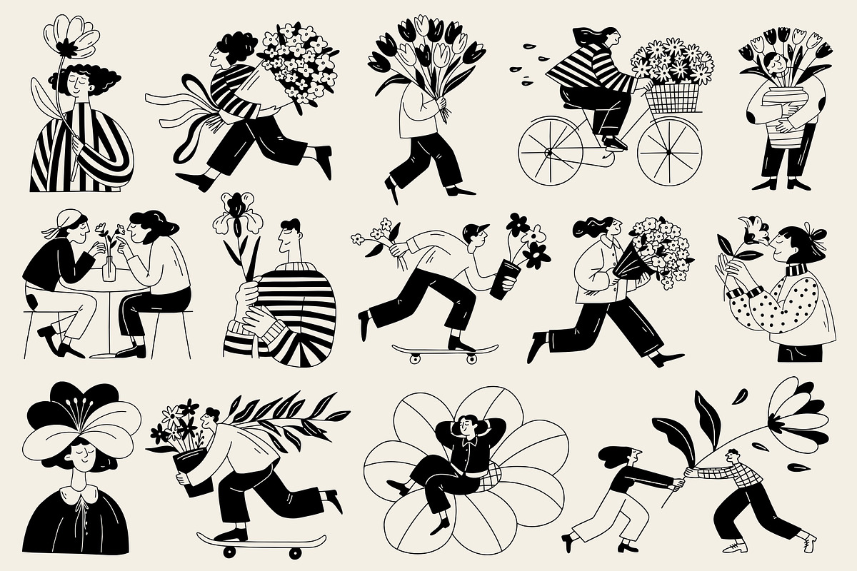 Bloomfolk: 35 Floral Character Pack, a Person Illustration by Veyla (Photo 8 of 13)