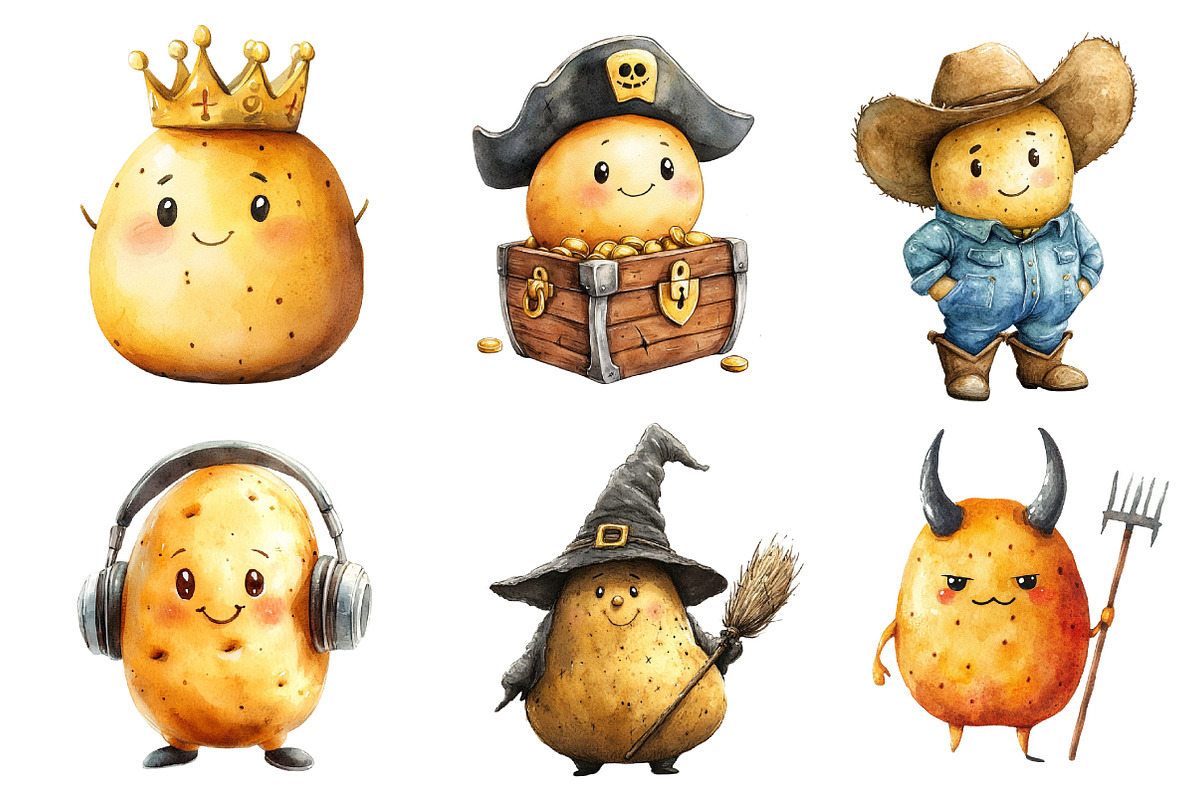 Funny Potato Watercolor Clipart, an Illustration by Dream Creation (Photo 3 of 6)