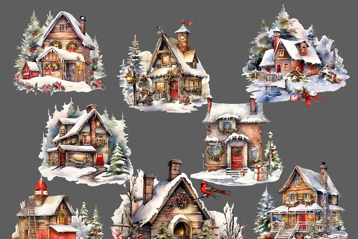Watercolor Christmas House, a Seasonal Illustration by Vasmila (Photo 5 of 8)