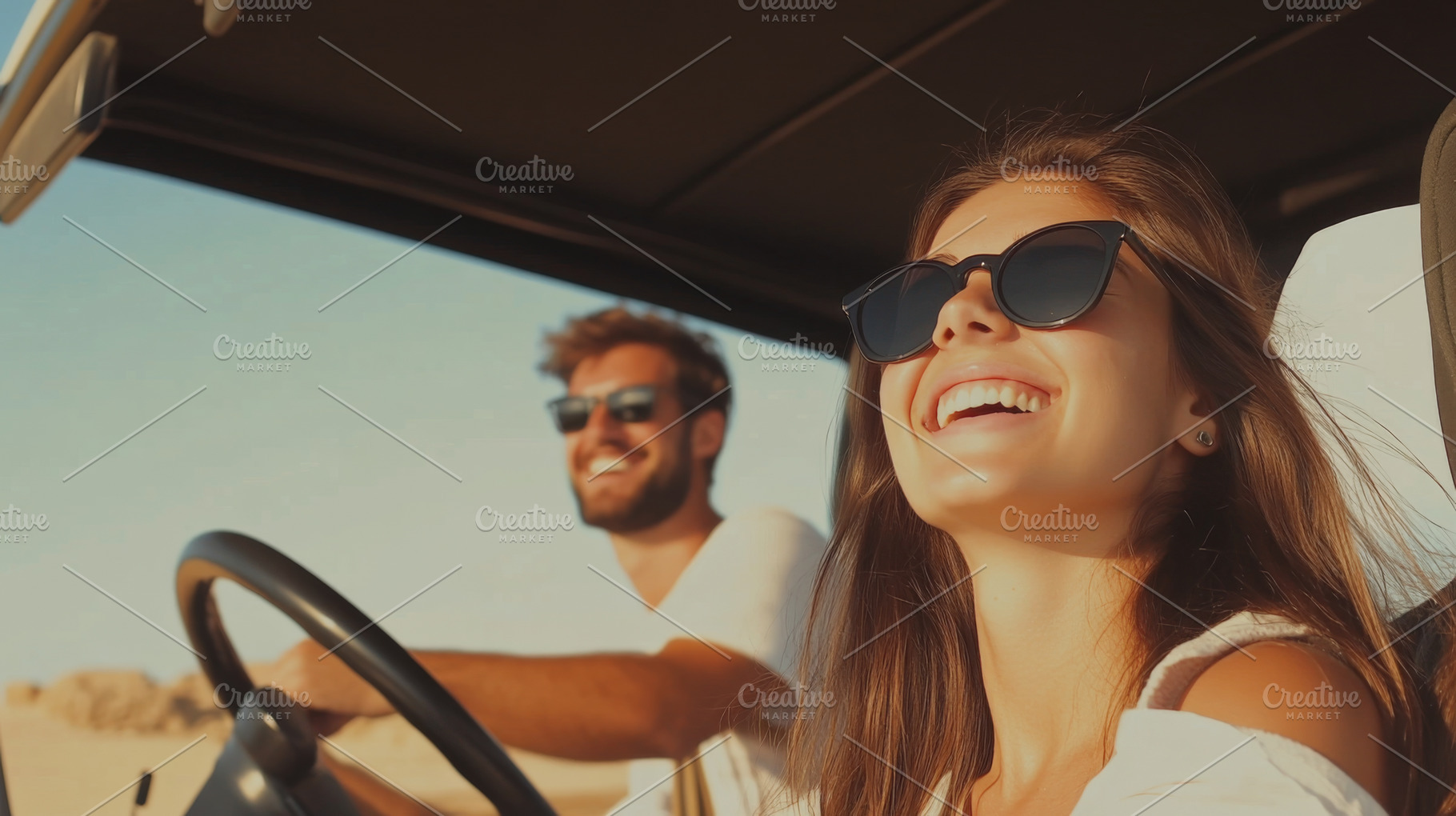 A young woman and man enjoy a sunny, a Photo by Dvoevnore photos