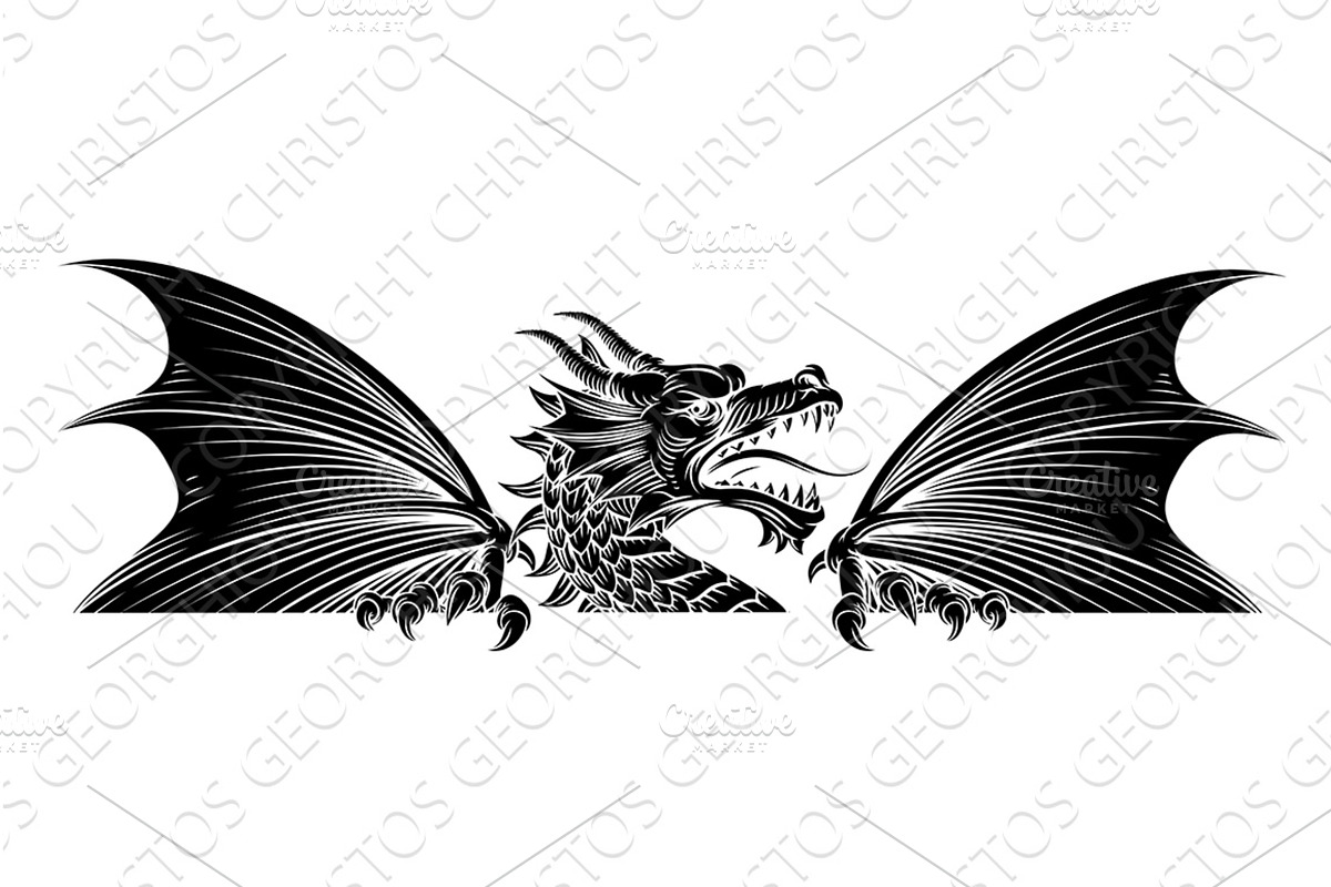 Dragon Sign Banner Medieval Vintage, an Object Illustration by Christos Georghiou