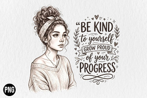 Be Kind to Yourself Messy Bun Girl, a Seasonal Illustration by CraftArtStudio