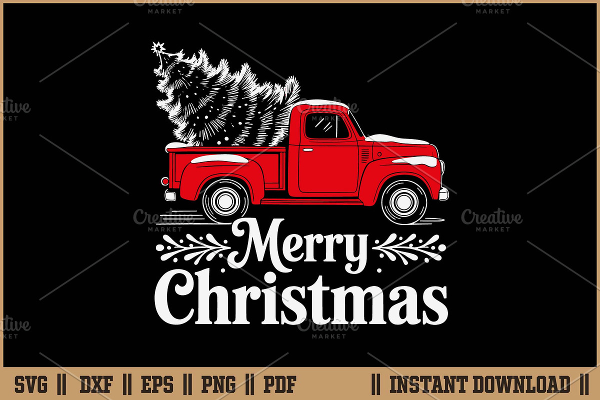 Vintage Merry Christmas Truck SVG, a Seasonal Illustration by Handy Arts Studio (Photo 1 of 3)