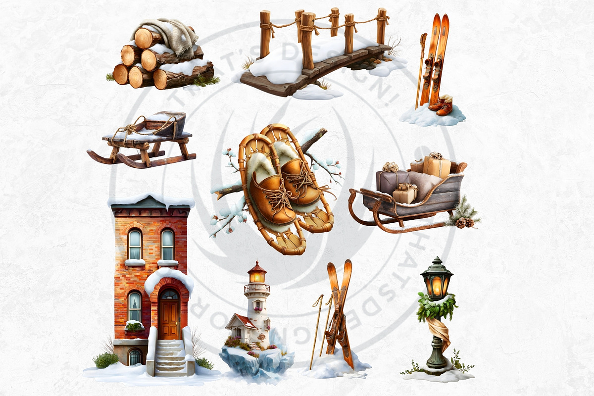 Watercolor Winter Scenes Cliparts, a Seasonal Illustration by ThatsDesignArt (Photo 16 of 17)