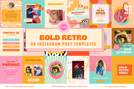 Bold Retro Instagram Templates, a Social Media Template by HellYeahDesigns