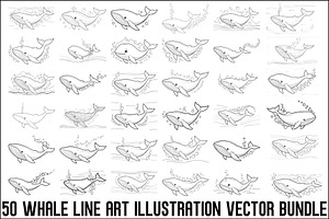 Whale Line Art Vector Bundle, an Illustration by yasushie