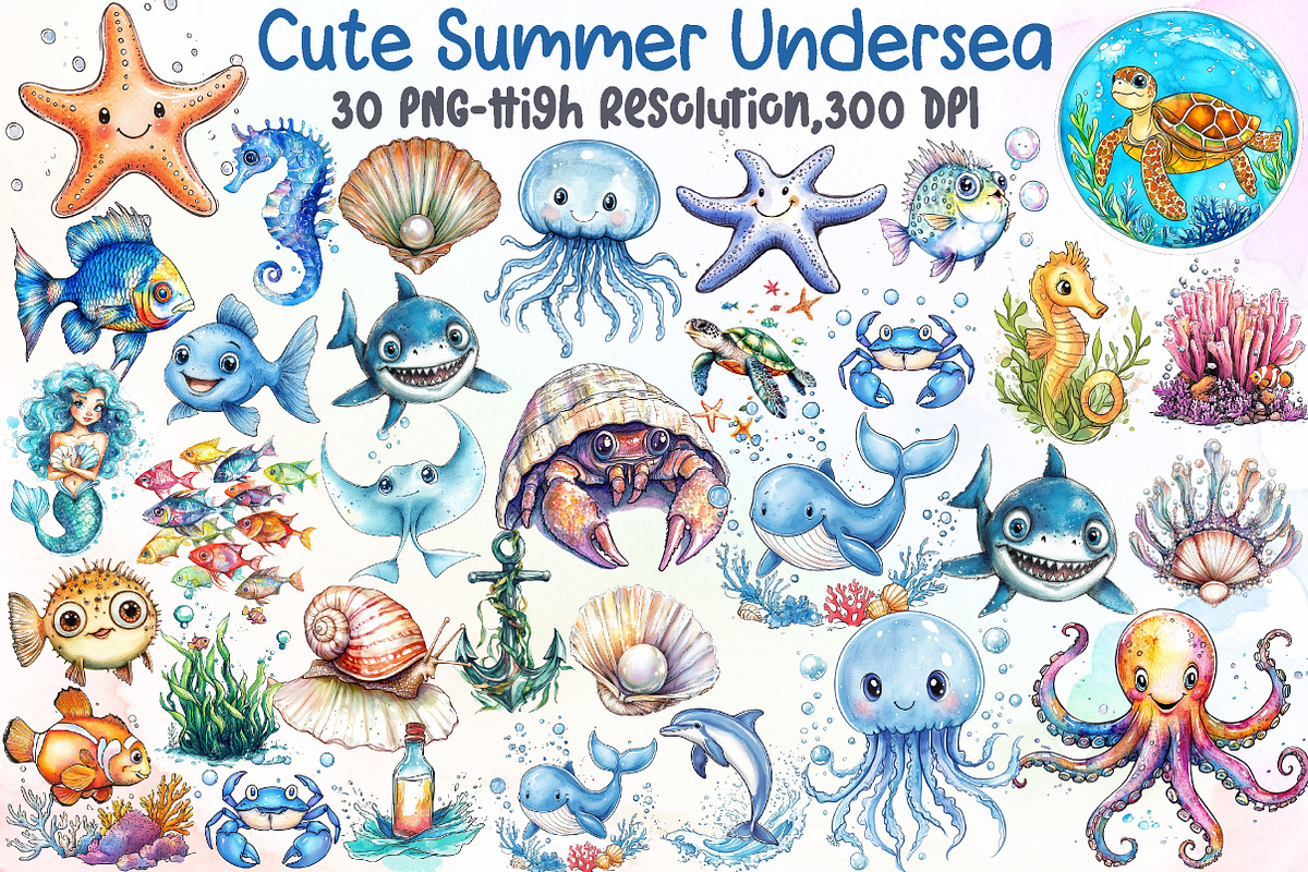 Cute Summer Undersea Clipart, an Illustration by Sublimation Artist (Photo 1 of 6)