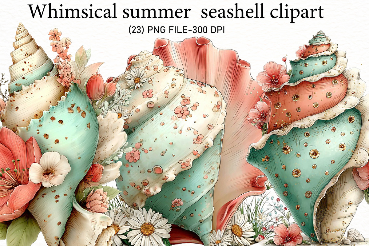 Whimsical summer seashell clipart, an Illustration by Designworld (Photo 1 of 5)