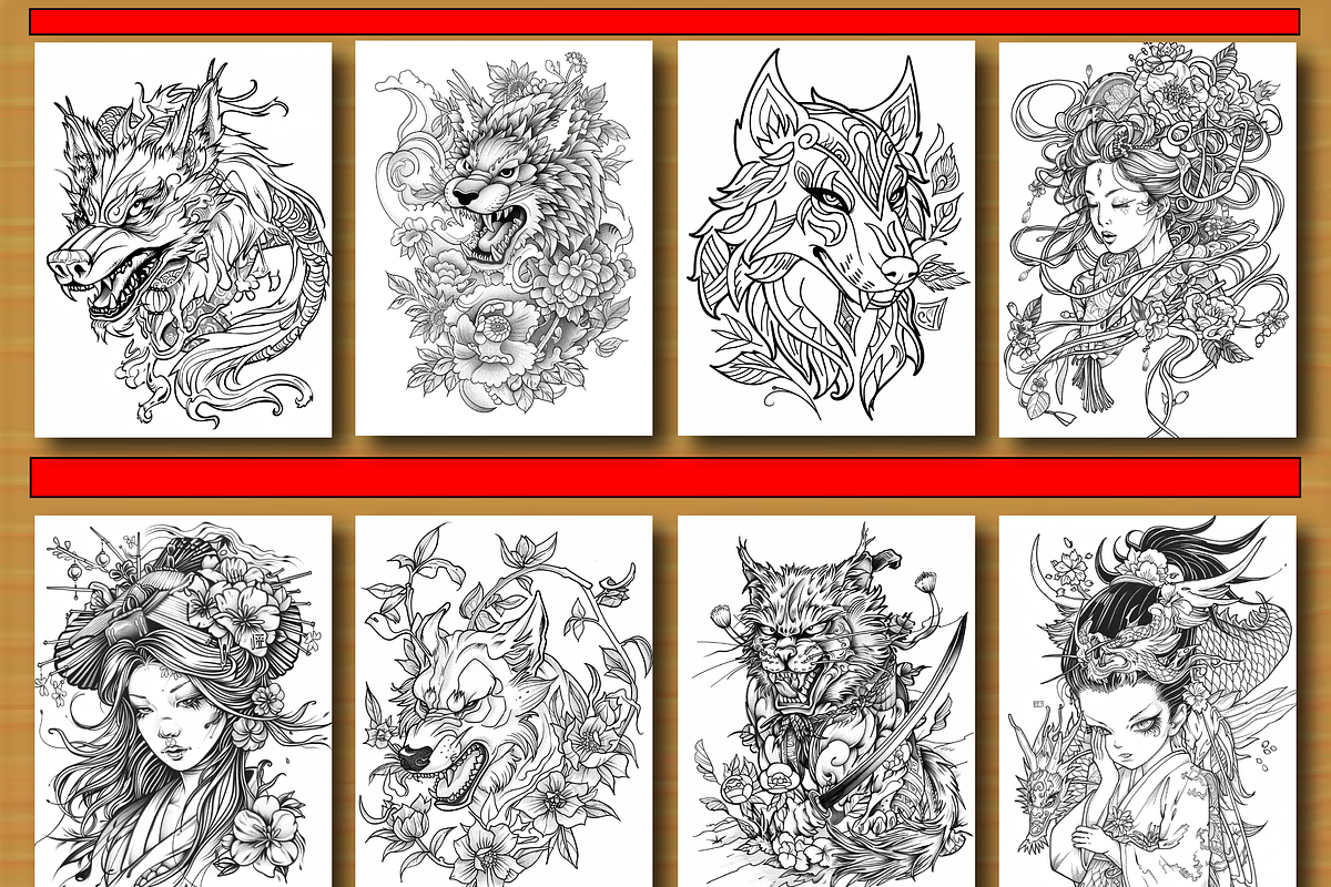 Japanese Tattoo Coloring Pages - V02, an Object Illustration by Design Haven (Photo 3 of 4)