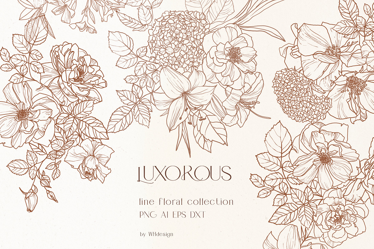Line Floral Clipart Vector Flowers, an Illustration by whiteheartdesign (Photo 1 of 12)