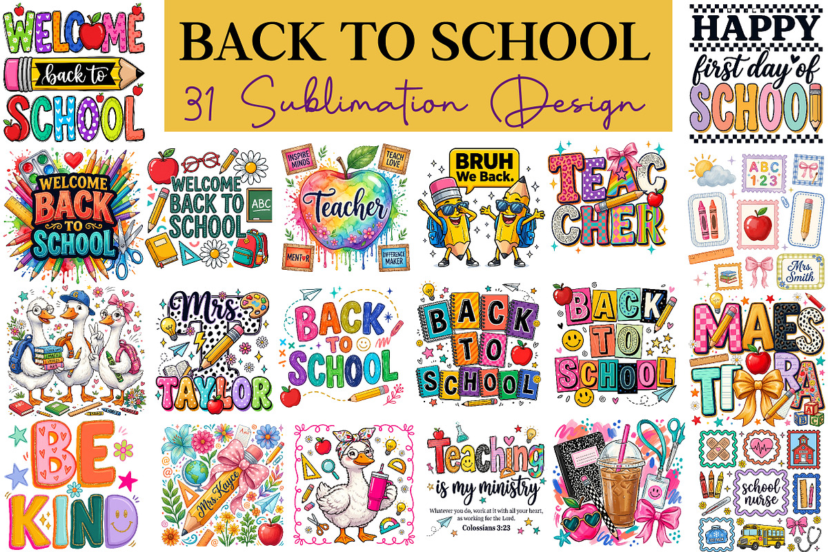 Back to School Sublimation Design, a Seasonal Illustration by DreamCafeArt (Photo 1 of 10)