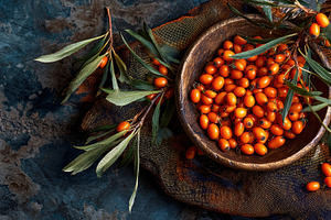 Sea buckthorn berries gathered, a Photo by Pavel_design