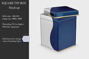 Metallic Square Tin Box Mockup