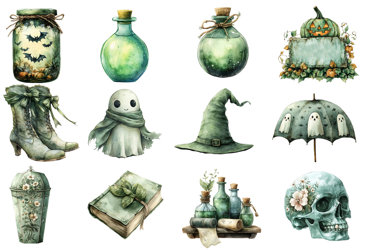 Sage Green Halloween Clipart, an Illustration by Designworld (Photo 4 of 5)