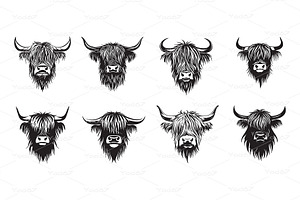 Collection of rugged Highland cow., an Animal Illustration by yod67