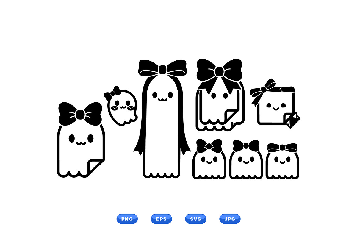 Kawaii Bow Ghost Clipart, an Illustration by designvectx (Photo 1 of 3)