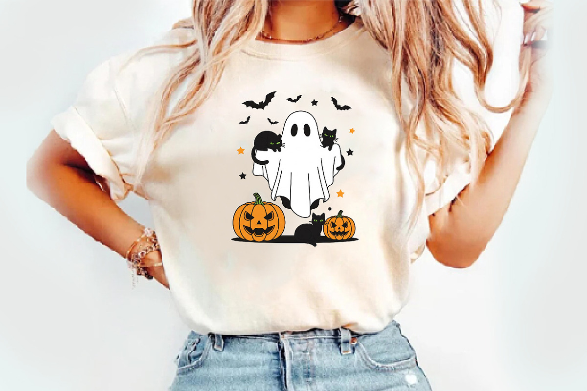 Halloween Black Cat & Ghost Png, an Illustration by Watercolor design (Photo 2 of 3)