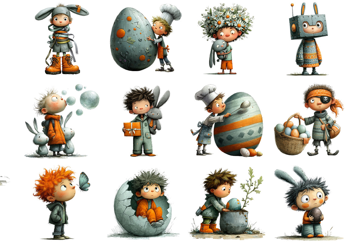 Funny Quirky Easter Boys Clipart, an Illustration by DreamArtGraphic (Photo 2 of 5)