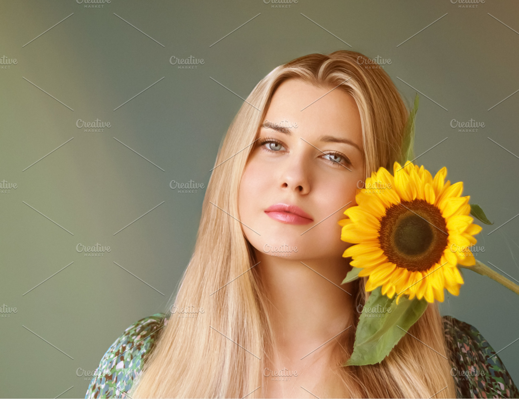 Woman posing with sunflower by face, capturing natural beauty an, a Person Photo by Studio ANNA
