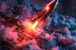 Futuristic Rocket Launch on Circuit Board, a Technology Photo by Ales Munt