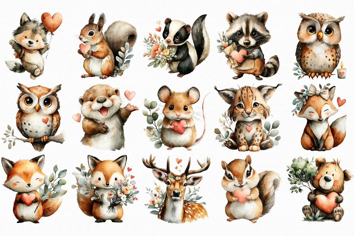 Watercolor Valentine Forest Animals, a Graphic by Libby Wishes (Photo 5 of 7)