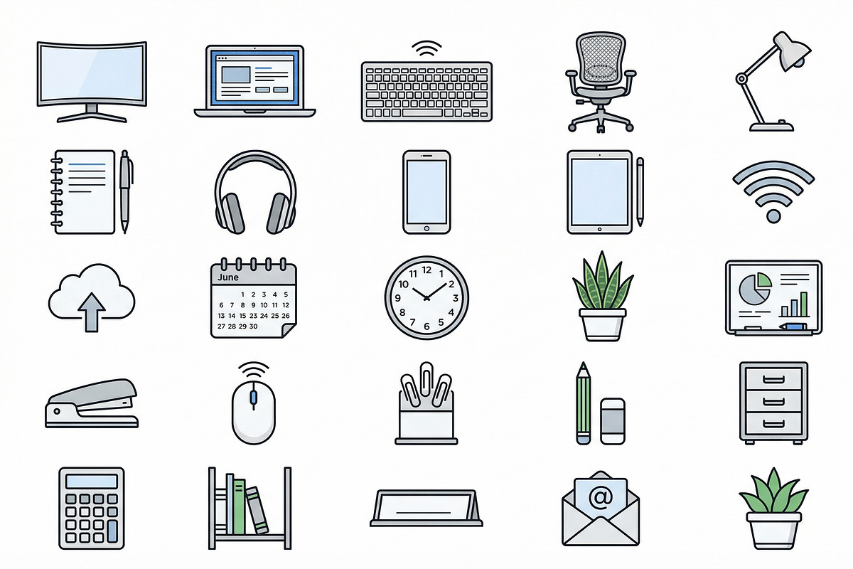 Modern Workspace Outline Icon Set, an Outline Icon by adenpinkstore (Photo 2 of 17)