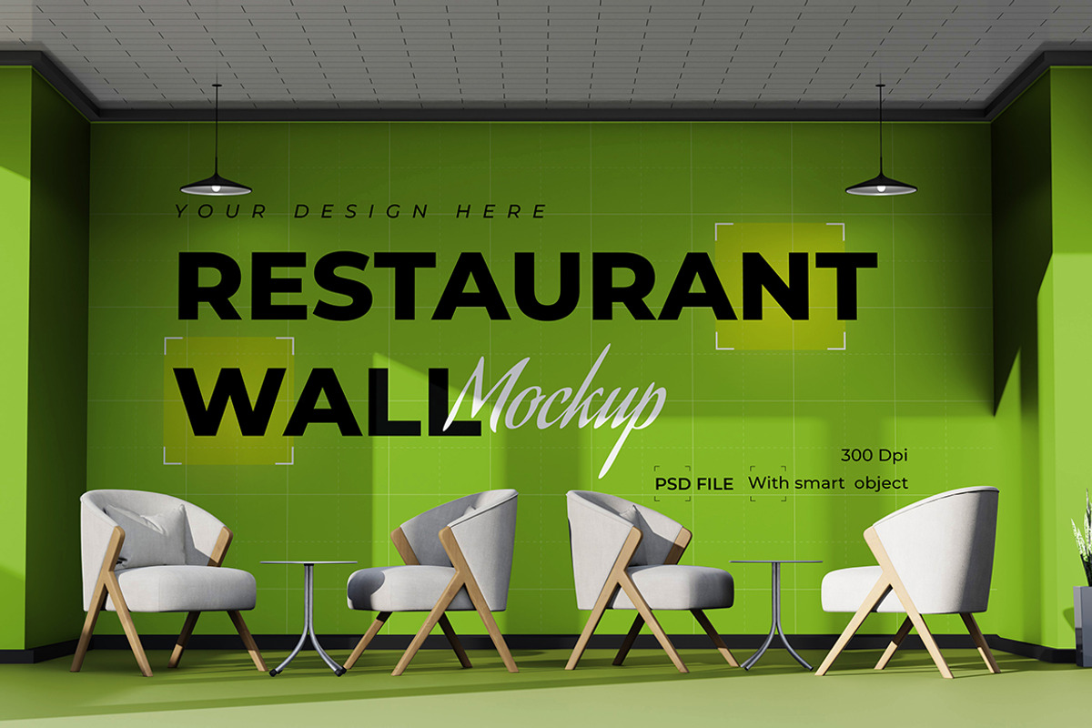 Restaurant Wall Mockup, an Advertising Mockup by Artlogs x Modaldesain (Photo 3 of 6)