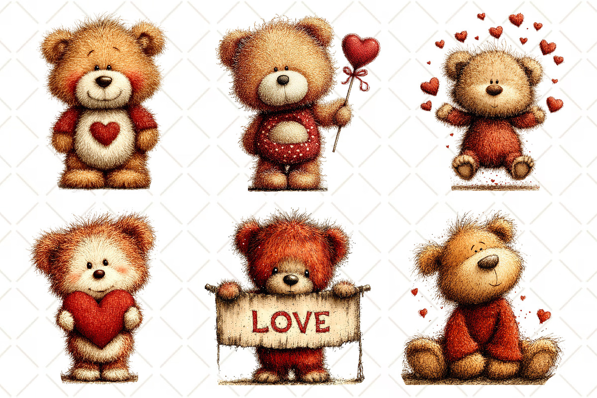 Whimsical Valentine Bear Clipart, an Illustration by Black Bird Studio (Photo 4 of 6)