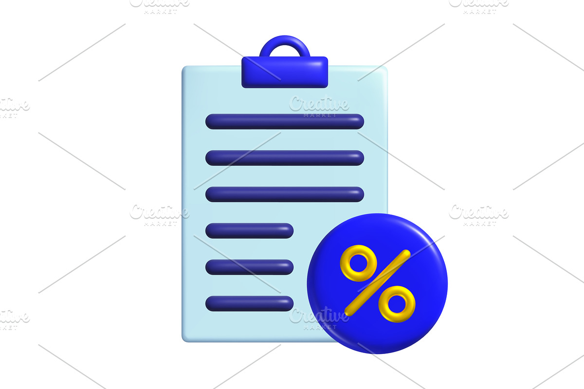 A clipboard displays a document with, an Object Illustration by Woters little shop