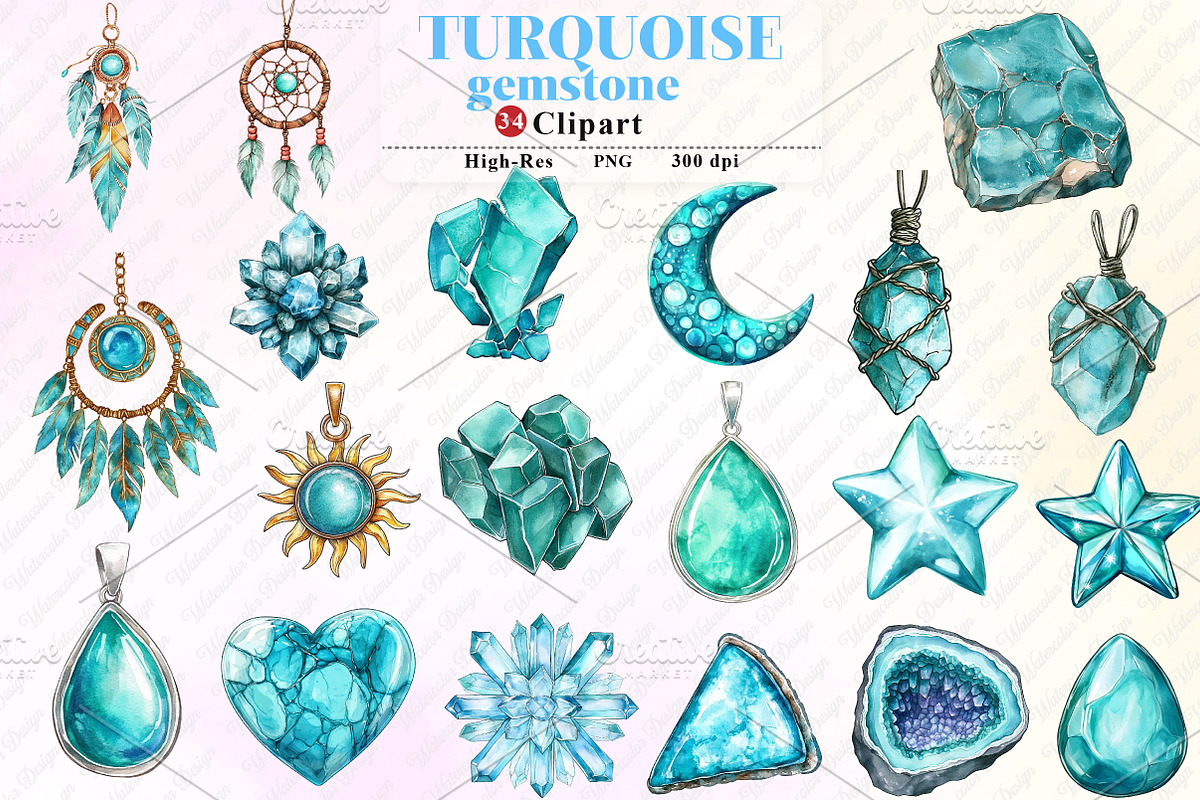 Turquoise Gemstone Png Clipart, an Illustration by Watercolor design (Photo 1 of 12)
