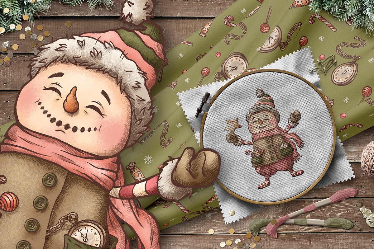 Christmas Vintage Snowmen, a Decorative Illustration by Otry Art (Photo 3 of 17)