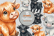 15 Bundle Watercolor Highland Bufalo, an Animal Illustration by Morspective (Thumbnail 1 of 8)