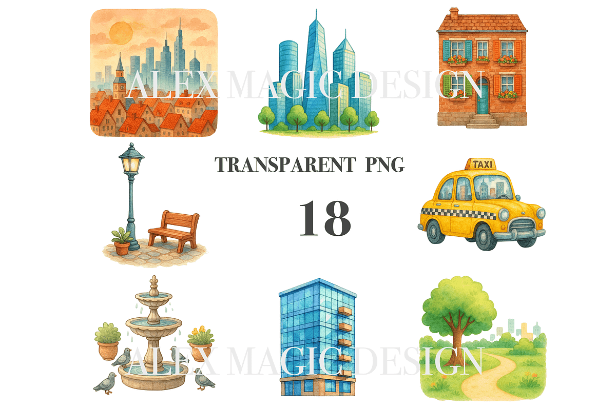 City Clipart Set, a Decorative Illustration by Pati Charm Studio (Photo 3 of 8)