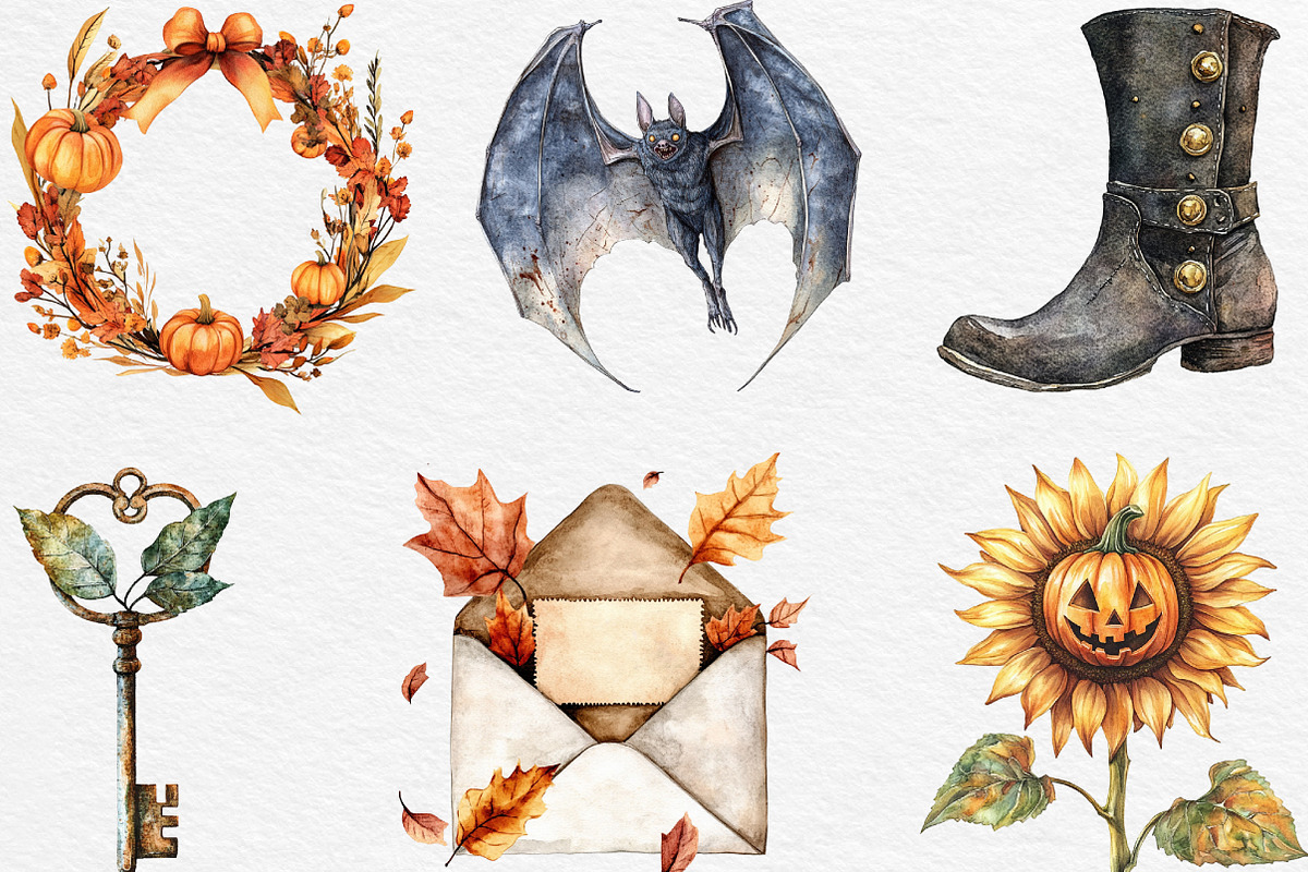 Vintage Autumn Halloween Clipart, an Illustration by Black Bird Studio (Photo 6 of 6)