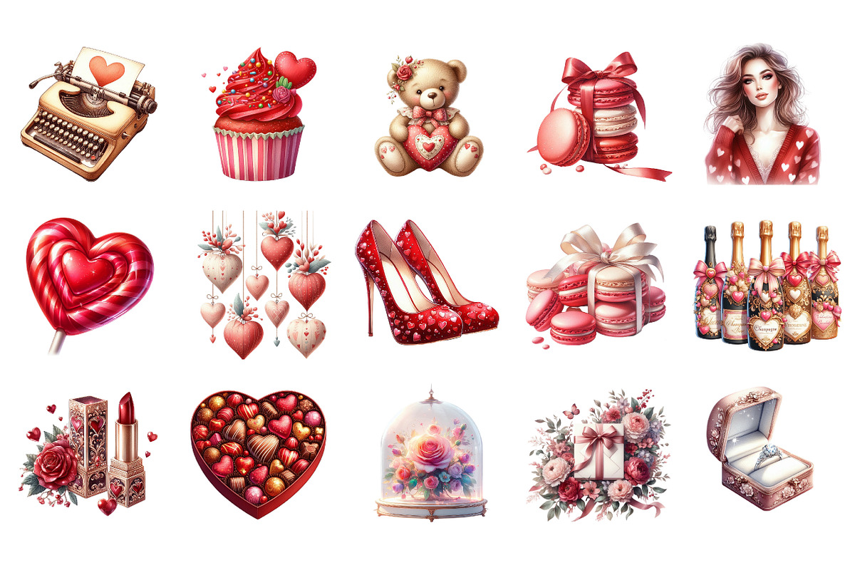 Watercolor Sweet Valentine Clipart, an Illustration by SinaCreation (Photo 2 of 11)
