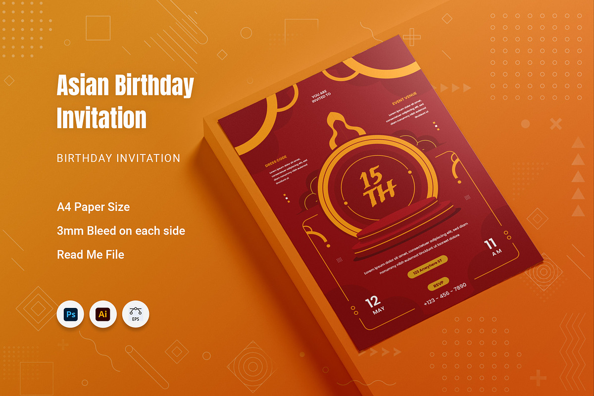 Asian Birthday Invitation, an Invitation Template by Fannan Studio (Photo 1 of 2)