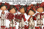 Watercolor Cherry Girl Clipart PNG, a Seasonal Illustration by Canvas Craft (Thumbnail 1 of 3)