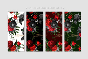 Red Flowers And Gold Roses Vintage