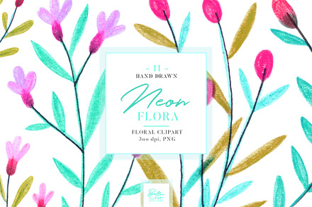 Neon Flora Clip art set