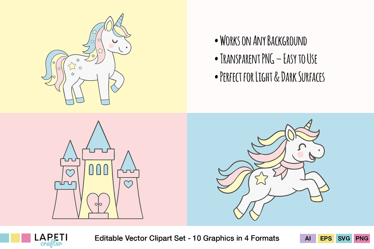 Pastel Unicorn Clipart Set, an Animal Illustration by Lapeticrafter (Photo 3 of 8)