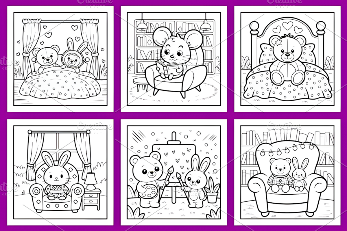 Cozy Friends Coloring Pages, a Decorative Illustration by Design Station (Photo 2 of 4)