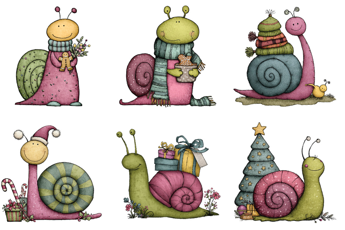 Whimsical Cartoon Snail Clipart, an Illustration by CraftArtStudio (Photo 2 of 6)