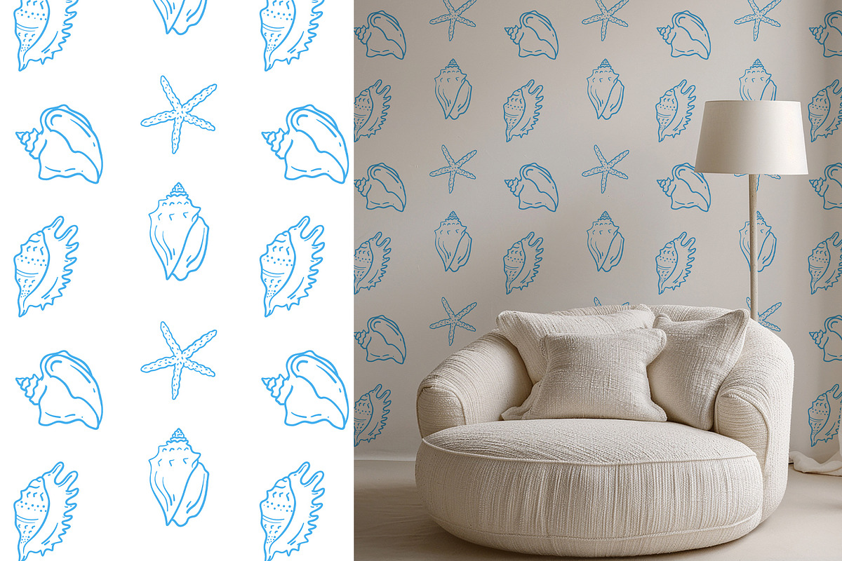 Seashells Lineart vector patterns, a Pattern Graphic by Carpet Tapete Pretzel (Photo 5 of 14)