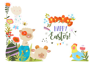 Cute Cartoon Lambs sitting on Easter, an Object Illustration by Maria Starus
