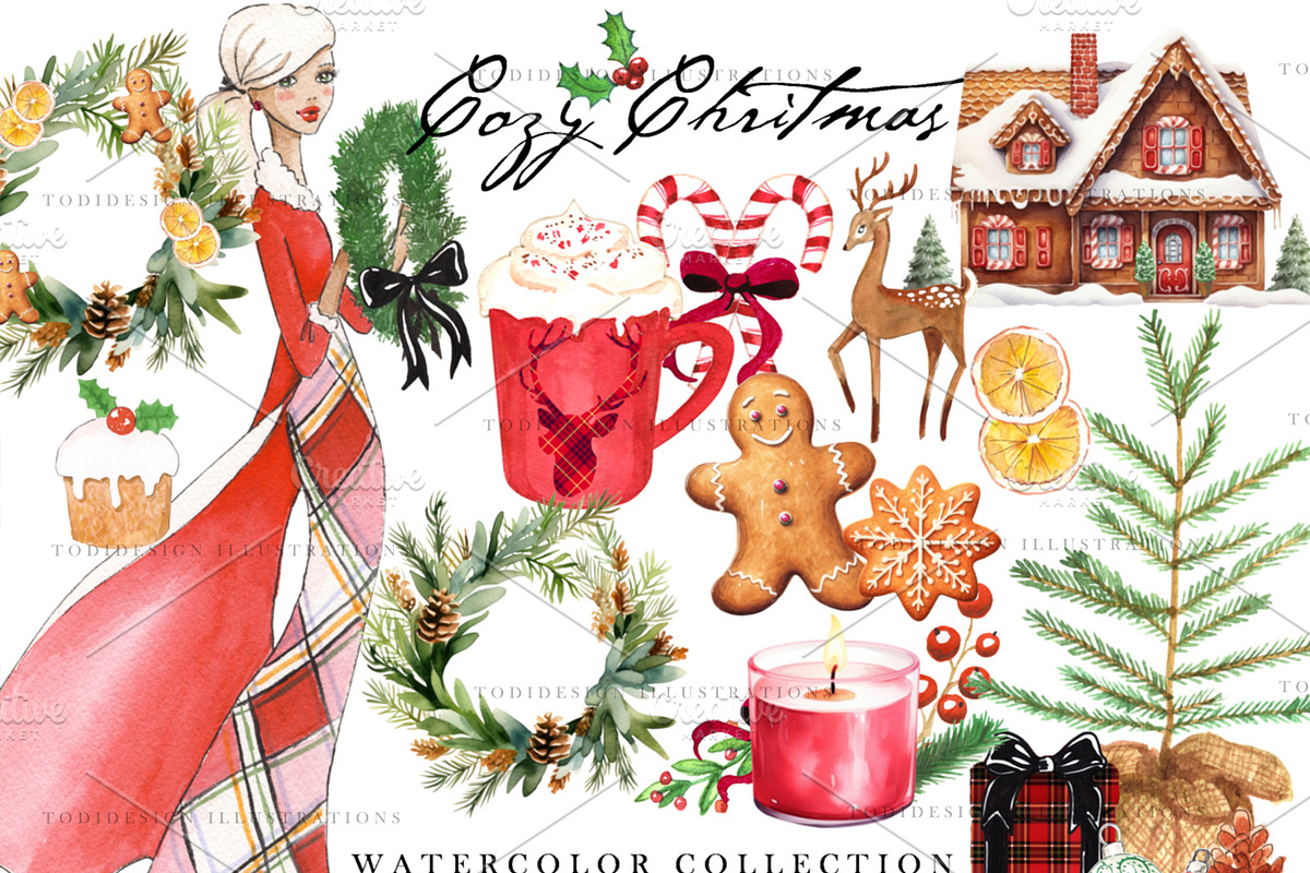 Cozy Christmas watercolor collection, a Seasonal Illustration by creativeDi (Photo 1 of 3)
