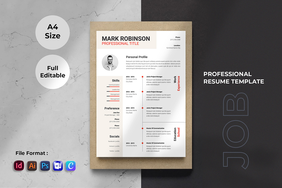 Resume | Indd, Eps, Psd, Word, Docx, a Resume Template by Spark_Creative (Photo 1 of 4)