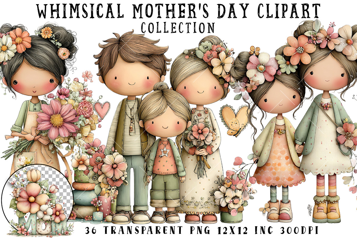 Whimsical Mother's Day Clipart, an Illustration by OK Design (Photo 1 of 6)