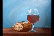 Bread & Wine Painting, a Food Illustration by AMMi (Thumbnail 2 of 3)